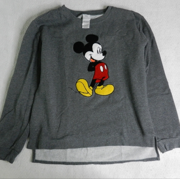 Disney Mickey Mouse Sweatshirt Womens Grey Crewneck Terry Cloth Logo Large - Picture 1 of 8